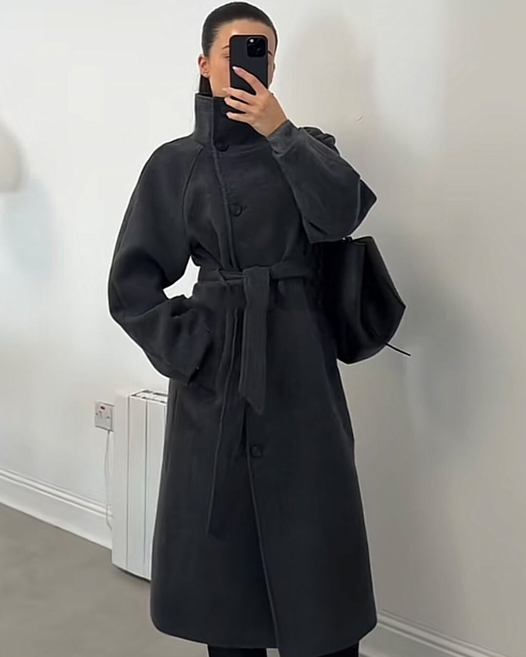 SOERA Ariana High Collar Long Belted Coat - KX1762345864131933458 Gray XS