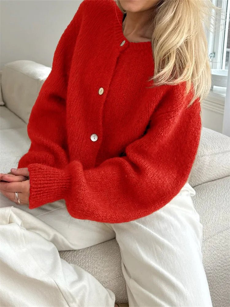SOERA Freya Fuzzy Knit Cardigan - Cardigans - 3256807908427874-;eF1764003584113994890 Red S