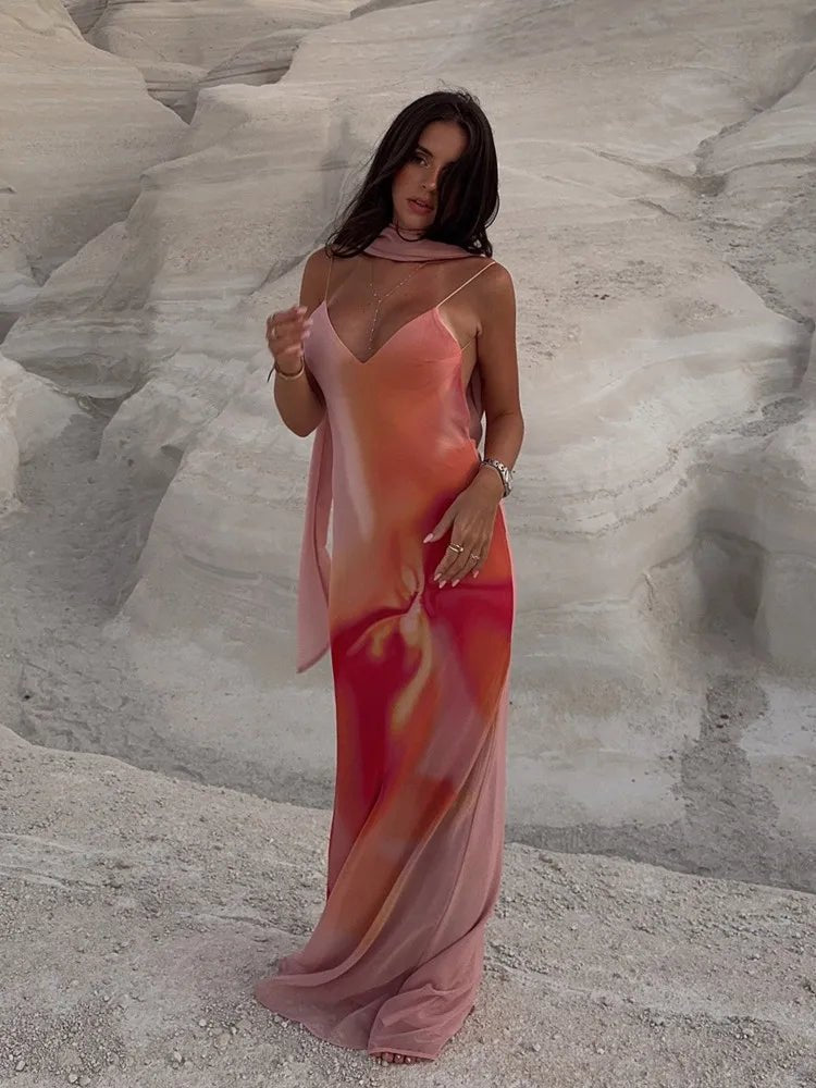 SOERA Aishya Open-Back Ombre Satin Maxi Dress - Dress - SOERA-614339-ORA-XS-89443 Orange XS