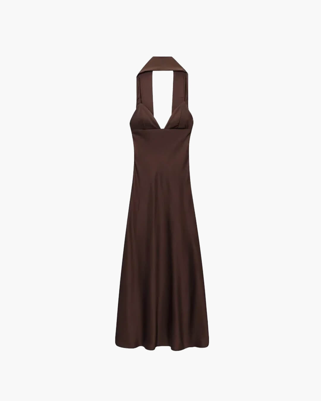 SOERA Astraea Satin Maxi Dress with Scarf - Dress - Brown L