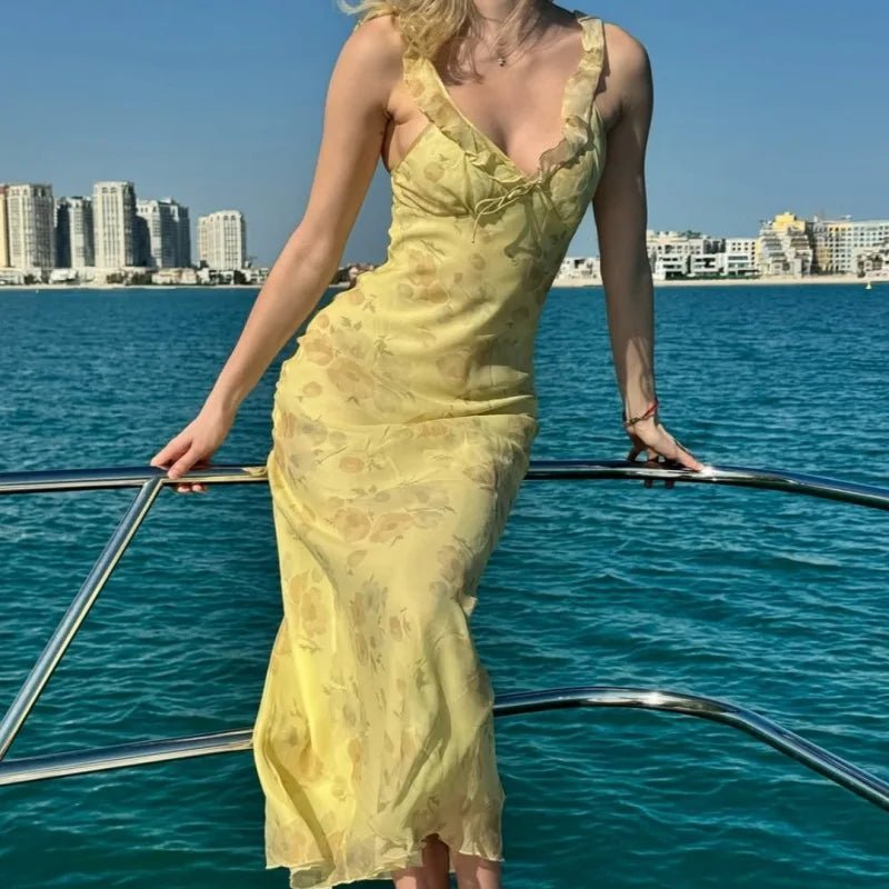 SOERA Ava Floral Plunge Maxi Dress - Dress - Yellow M