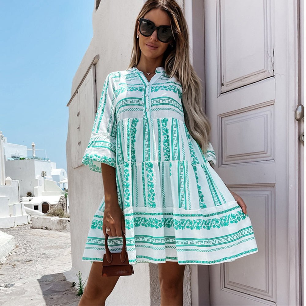 SOERA Beatrice Ruffle Boho Striped Mini Dress - Dress - Green XS