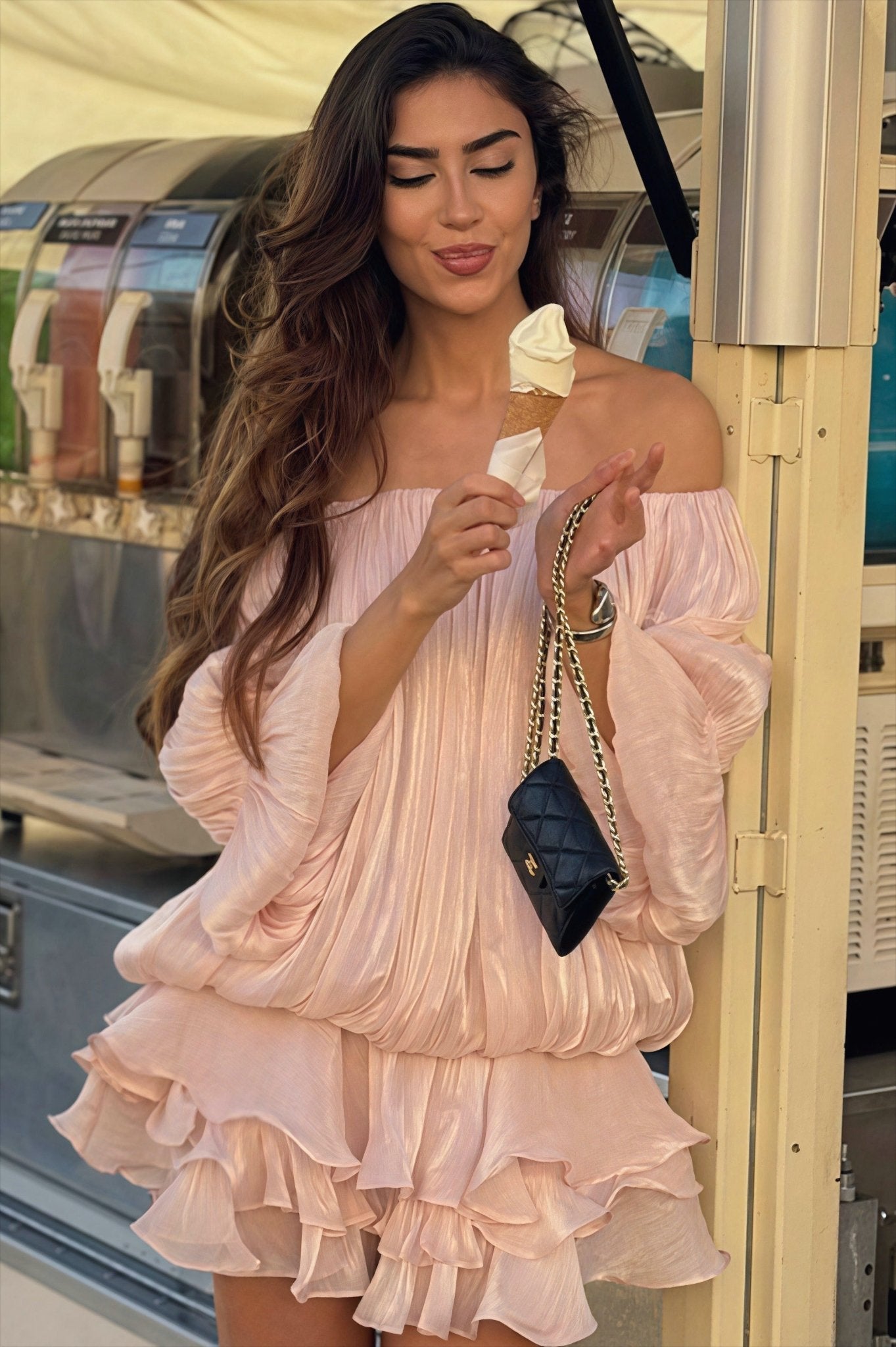 SOERA Bianca Off - Shoulder Ruffle Tiered Mini Dress - Dress - Light Pink M