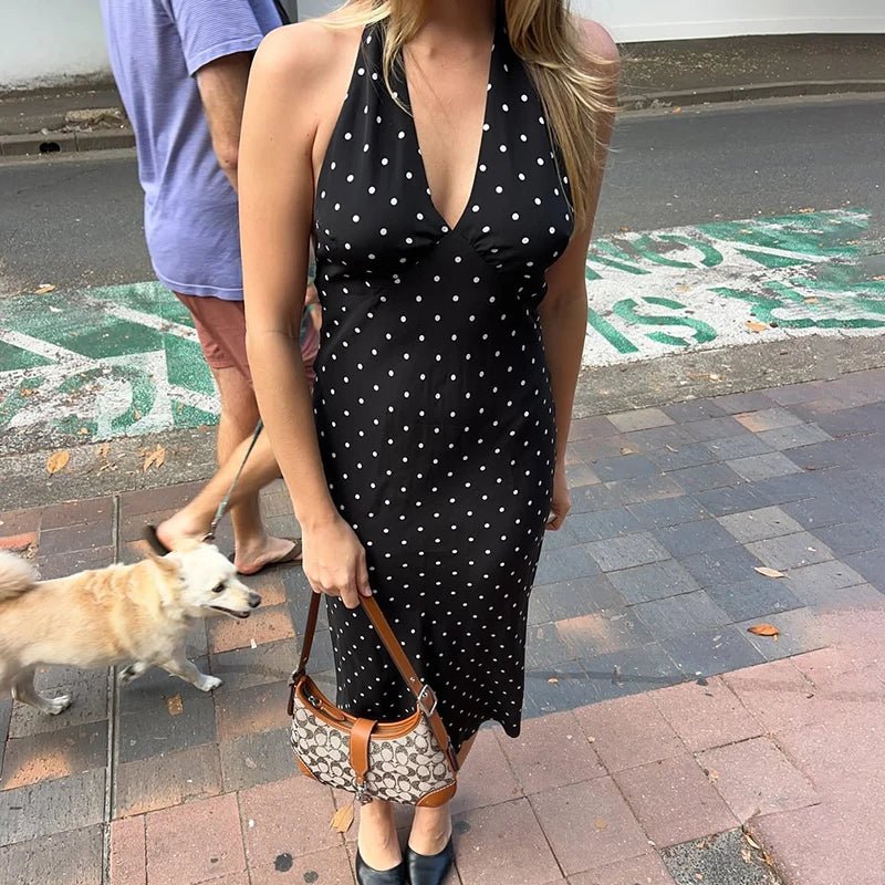 SOERA Bianca Polka Dot Halter Maxi Dress - Dress - Black S