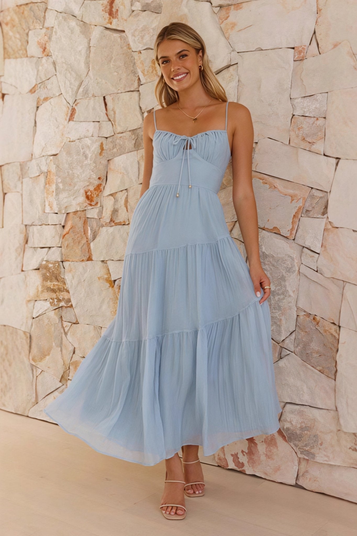 SOERA Celeste Spaghetti Strap Open Back Flared Maxi Dress - Dress - M