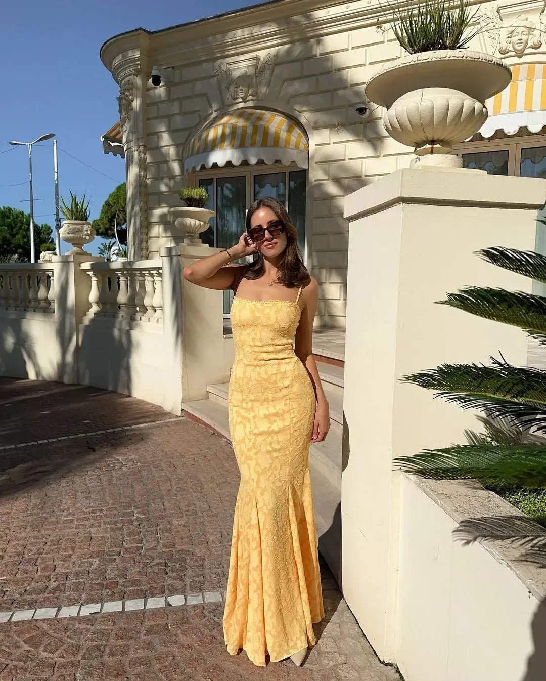 SOERA Claire Lace-Up Back Fishtail Maxi Dress - Dress - Yellow S
