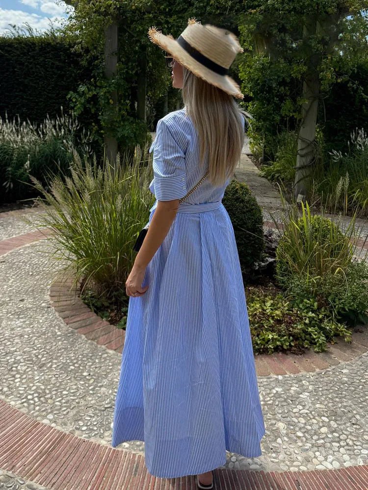 SOERA Stacie Bow Tie - Waist Shirt Dress - Dress - Blue Stripes XS