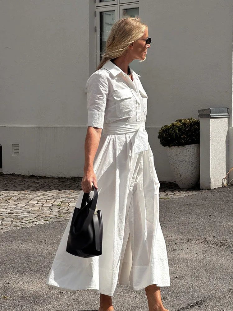 SOERA Stacie Bow Tie - Waist Shirt Dress - Dress - White S