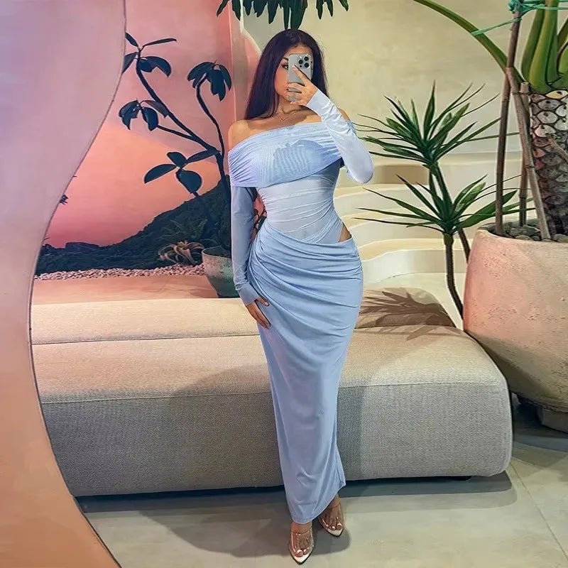 SOERA Lizy Long Sleeve Mesh Maxi Dress - Dresses - 1005008319705746-;NH1769140532682552308 Light Blue XS