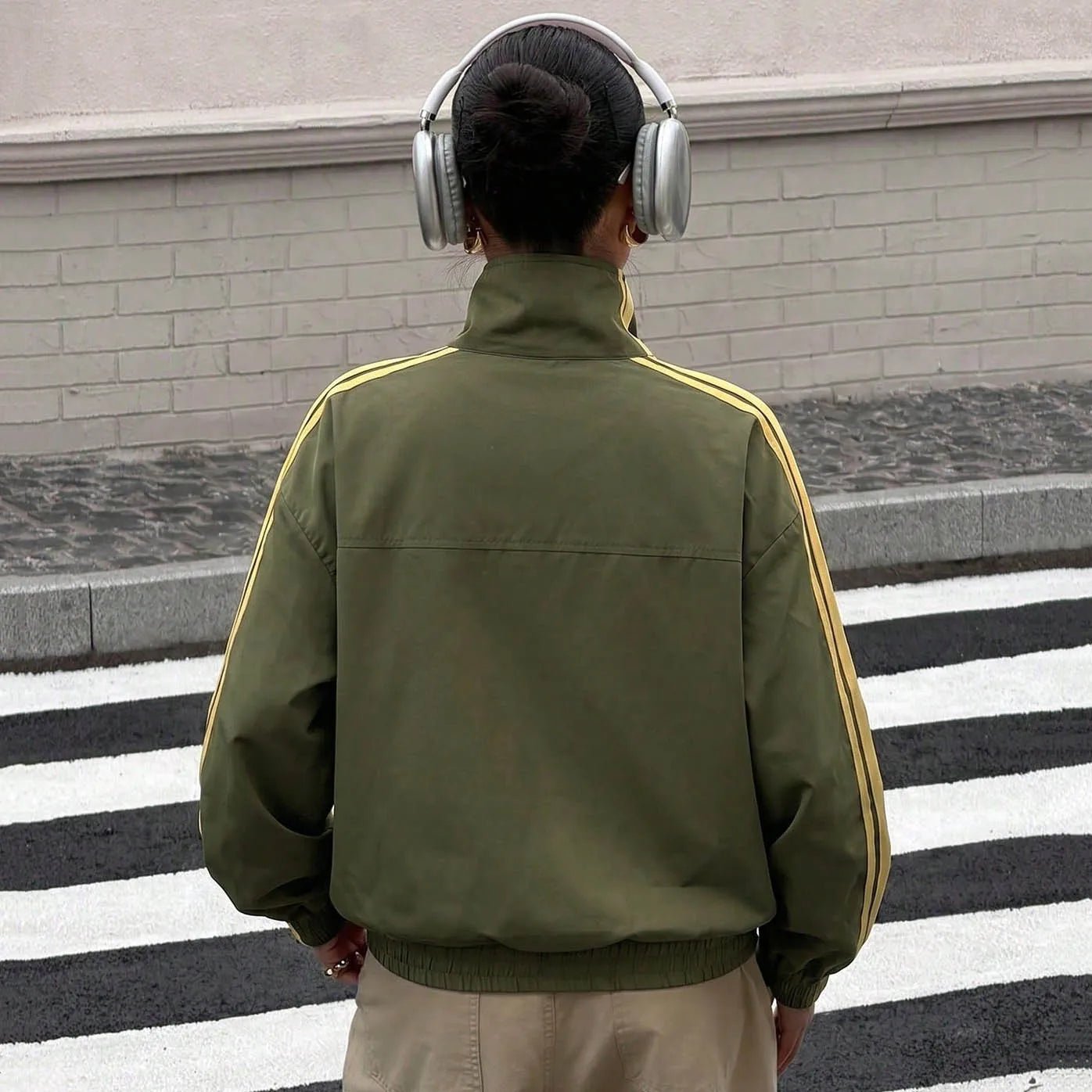 SOERA Mary Mandarin Striped Oversized Jacket - Jacket - SOERA-000643-GRE-L-92835 Green L