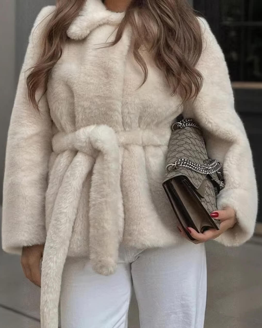 SOERA Farrah Faux Fur Coat with Belt - Jackets - 3256810101987871-;iJ1763625119772614991 Creme M