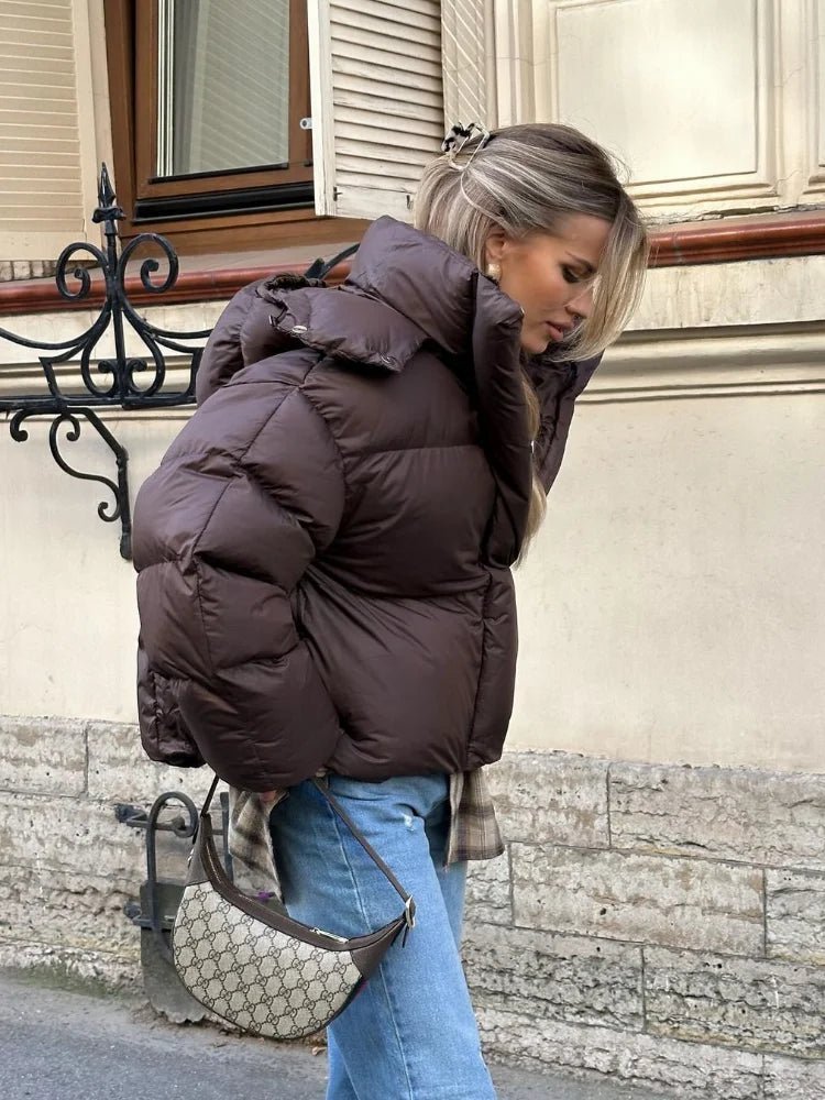 SOERA Gaia Short Hooded Puffer Jacket - Jackets - XP1761122304055473507 Brown L
