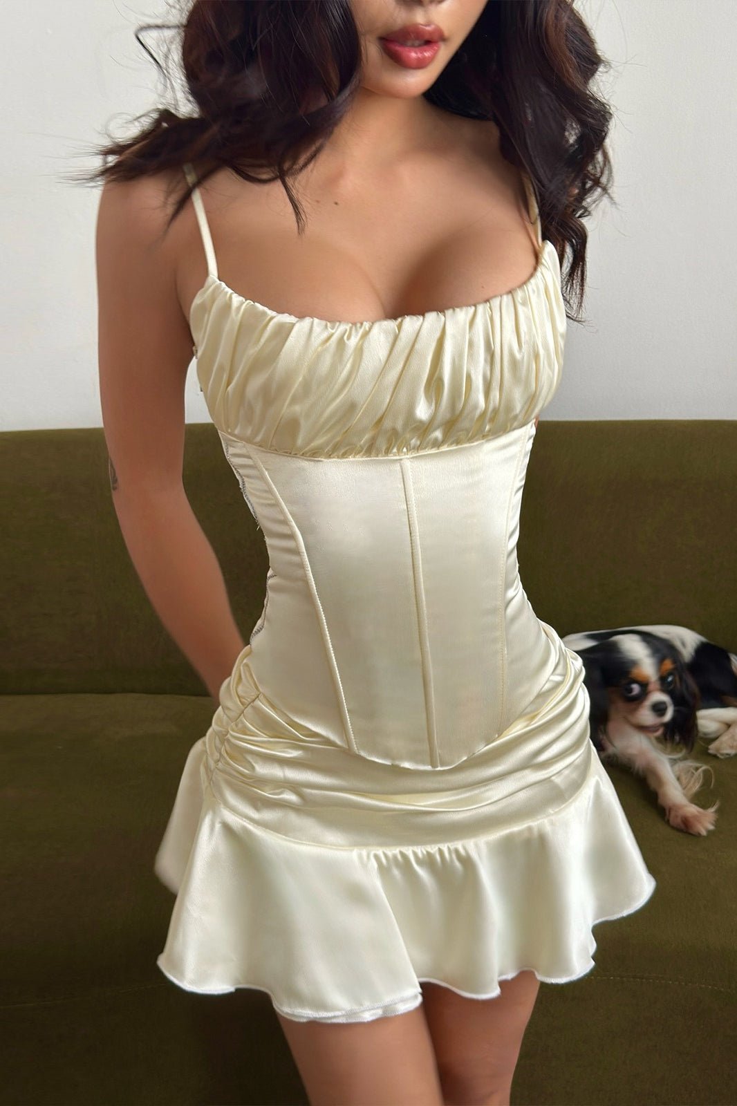 SOERA Bianca Backless Cami Ruffle Skirt Set - Matching Sets - Beige S
