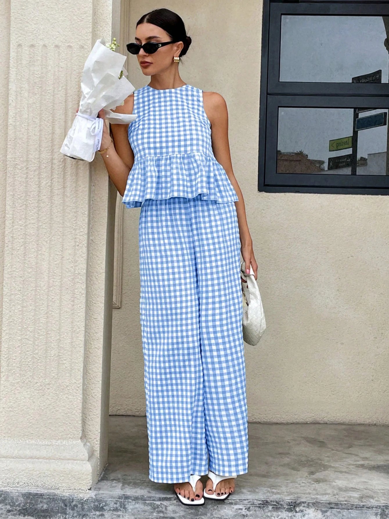 SOERA Mei Lattice Ruffled Two - Piece Set - Matching Sets - Light Blue S