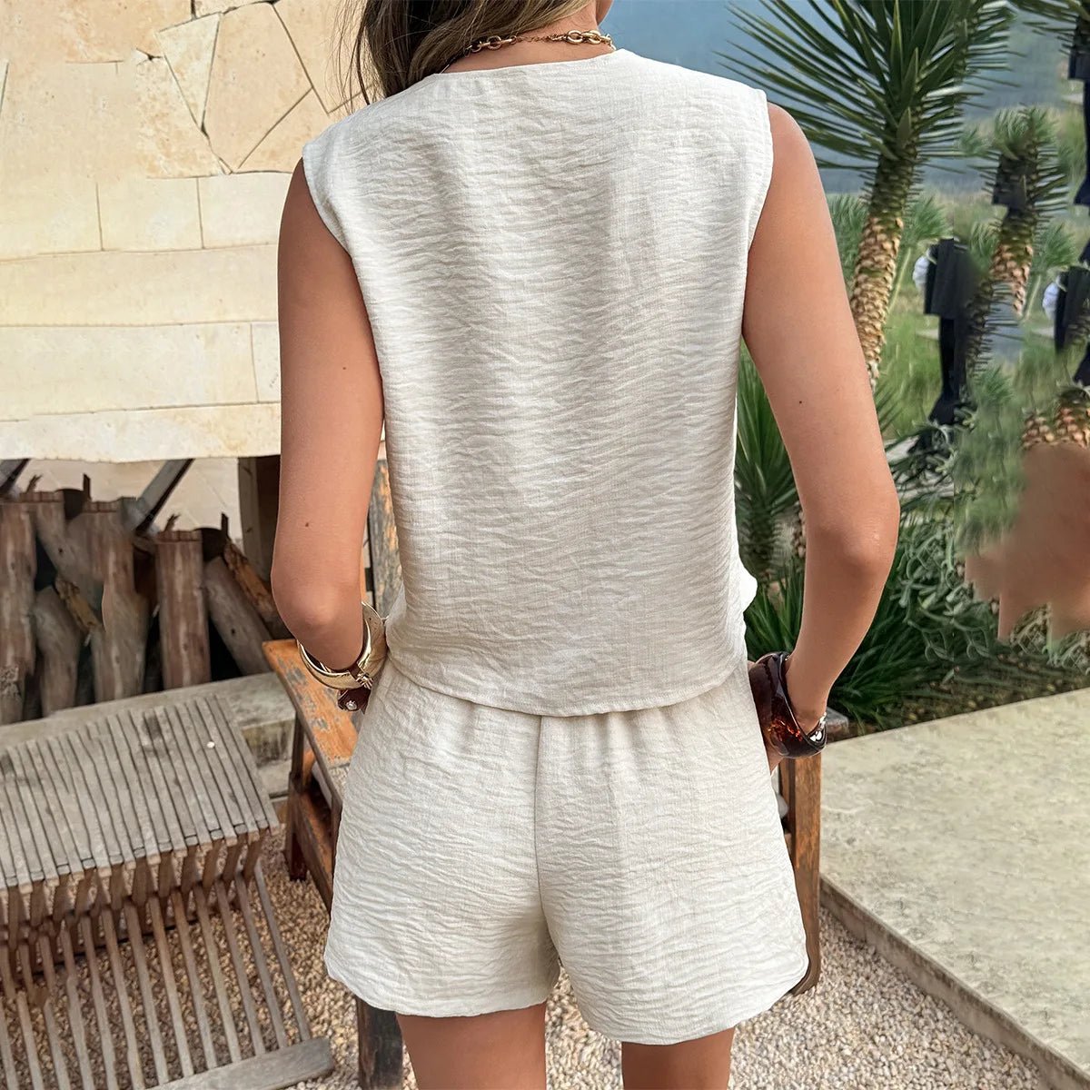 SOERA Nia Two - Piece Sleeveless Lounge Set - Matching Sets - White S