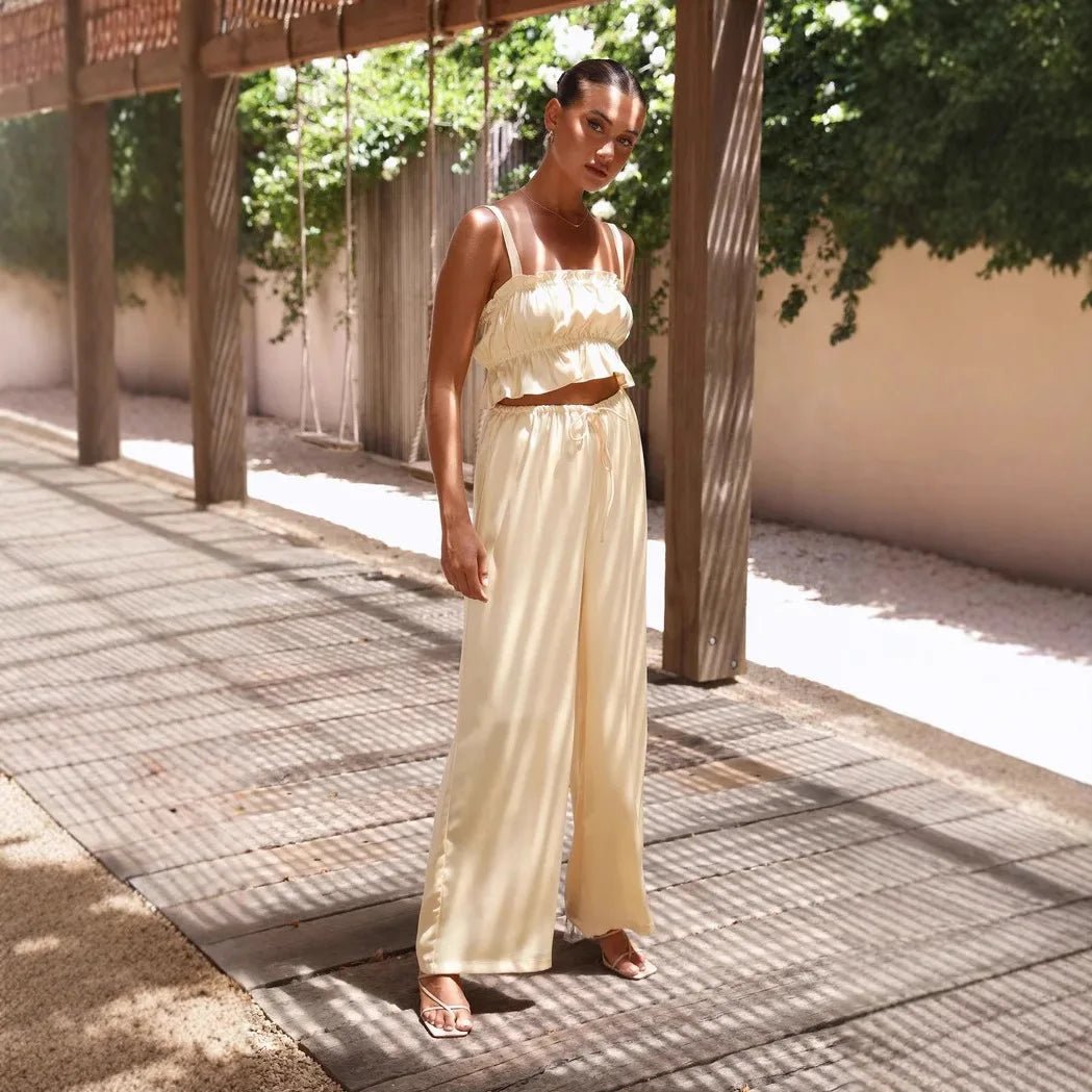 SOERA Serena Wide Leg Ruffle Set - Matching Sets - Yellow XS