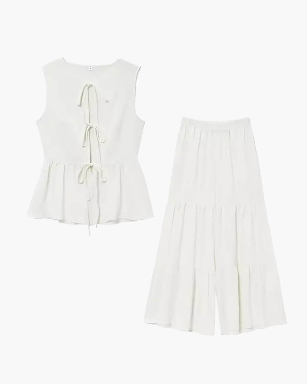 SOERA Vianne Tie Front Vest Trouser Set - Matching Sets - White Suit S