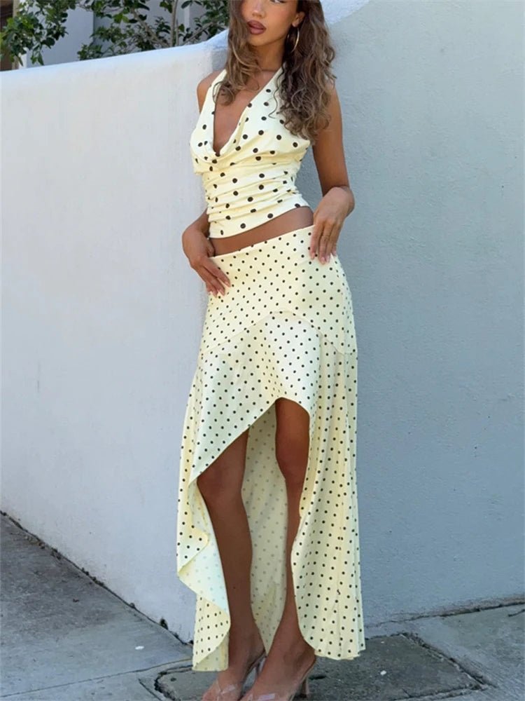 SOERA Yui Polka Dot Halter Two Piece Set - Matching Sets - White S