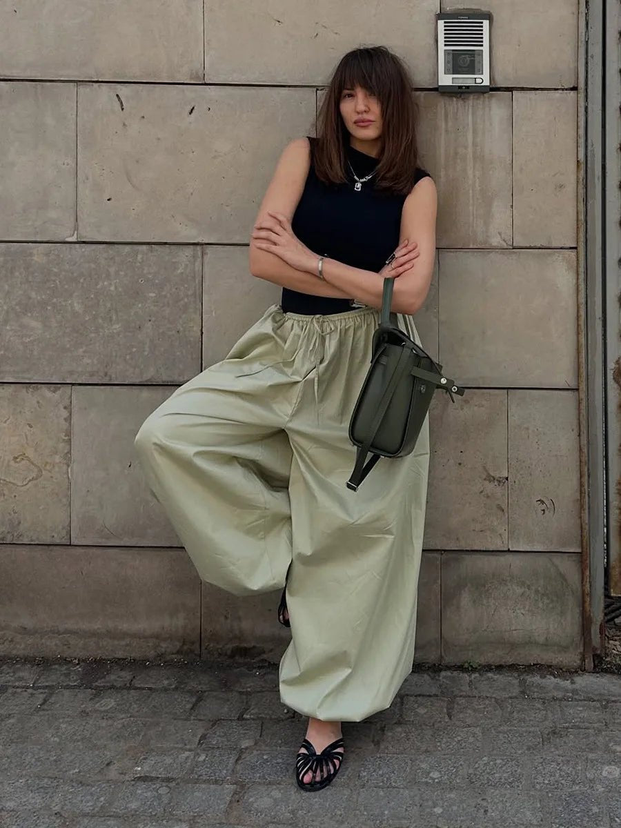 SOERA Amethyst Wide Leg Cotton Trousers - Pants - SOERA-410371-GRE-S-54179 Green S