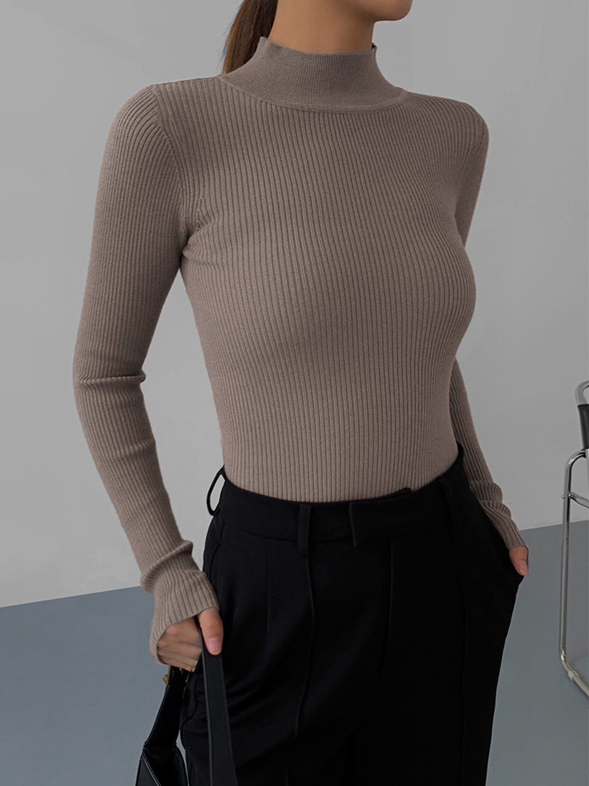 SOERA Jessa Rib Knit Long Sleeve Shirt - Tops - if1763304746553557398 Khaki XS