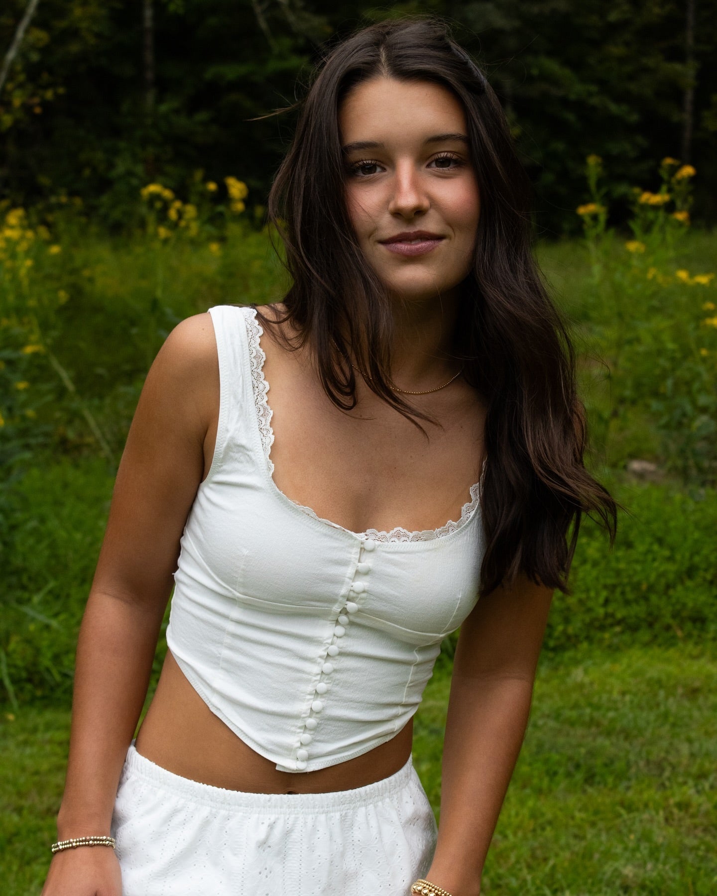 SOERA Nadira Lace Trim Strappy Button Top - Tops - White XS