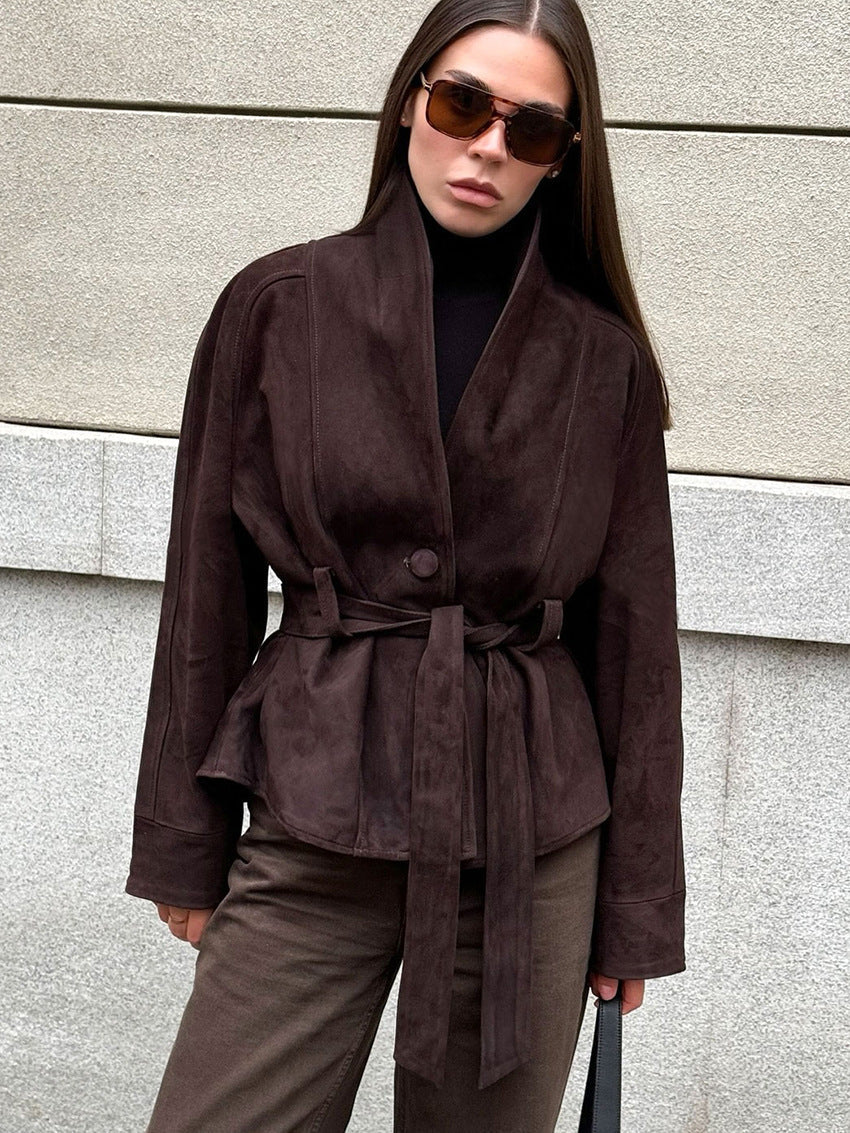 Teresa kabát typu trench s páskem z semiše