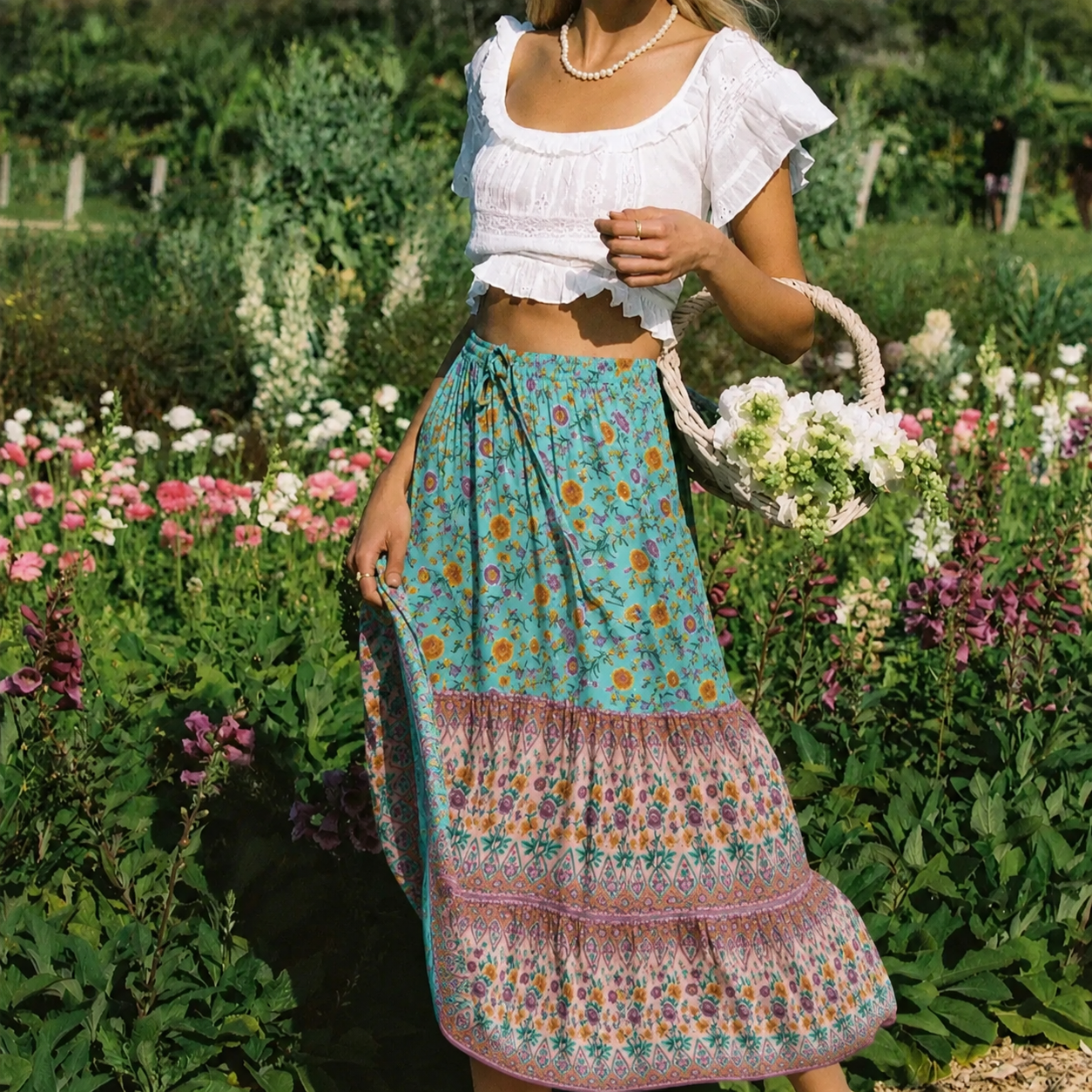 Bianca boho plážová sukně s květinovým potiskem