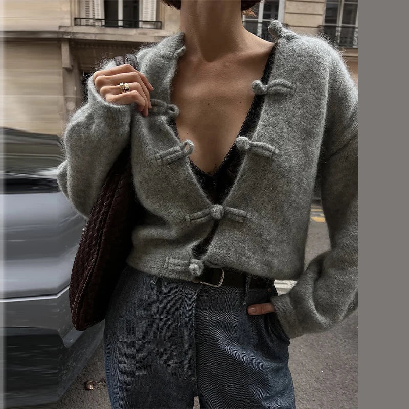 SOERA Lucy Frog Knots Knitted Cardigan - Cardigan - SOERA-745091-01G-M-05571 Gray M