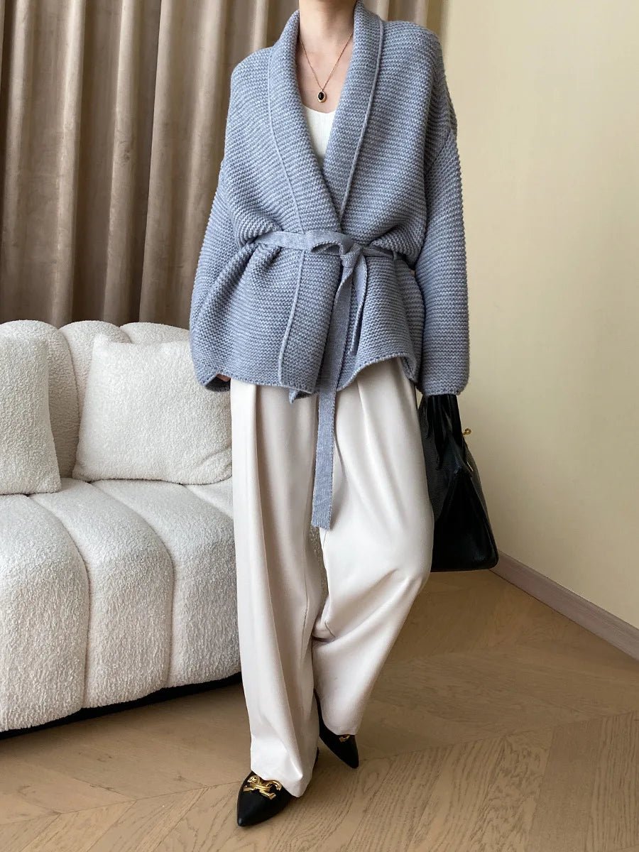 SOERA Abigail Belted Knit Cardigan - Cardigans - 1005007708848658-;vQ1765393866209031272 Light Gray One Size