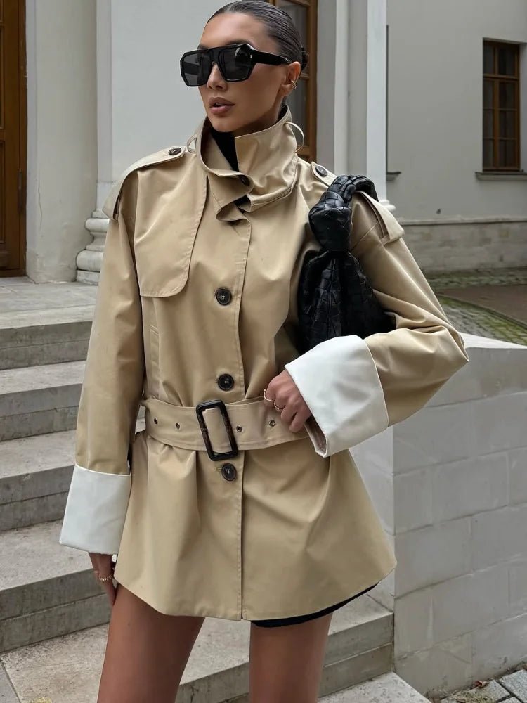 SOERA Alicia Contrast Cuffs Belted Trench Coat - Coat - SOERA-486659-KHA-S-00355 Beige S
