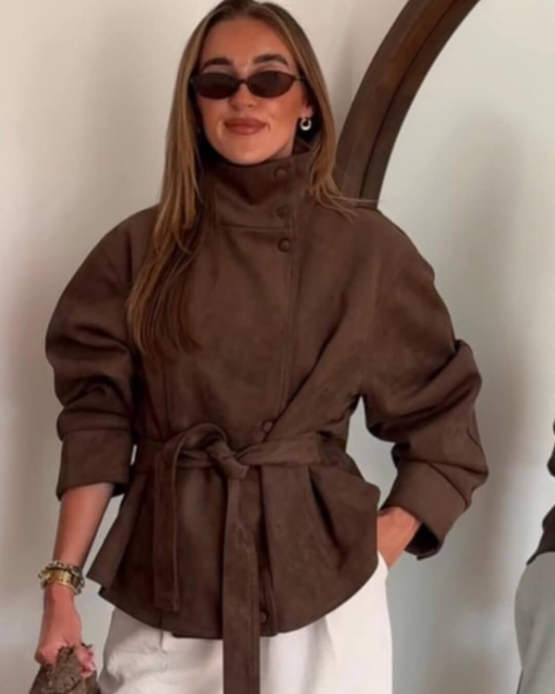 SOERA Amanda Funnel Faux Suede Trench Coat - Coat - SOERA-068547-BRO-M-51747 Brown M