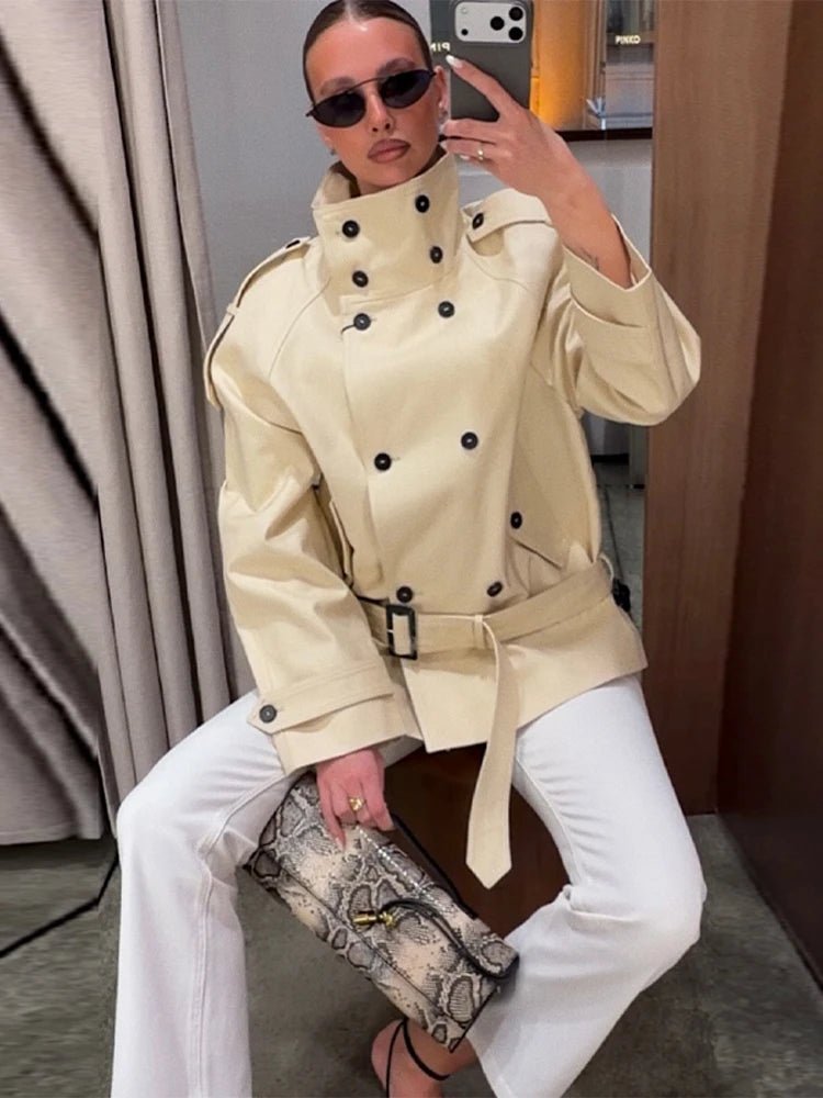 SOERA Amanda Stand Collar Trench Coat - Coat - SOERA-564867-B-S-53763 Beige S