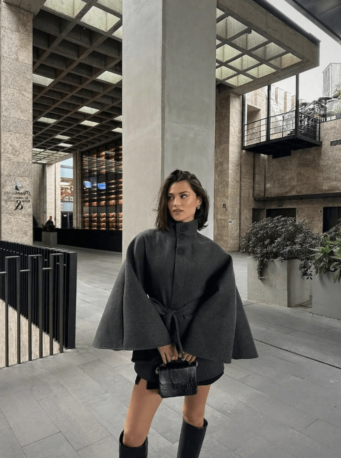SOERA Annie Belted Cape Jacket - Coat - SOERA-578179-1-XS-11843 Grey XS