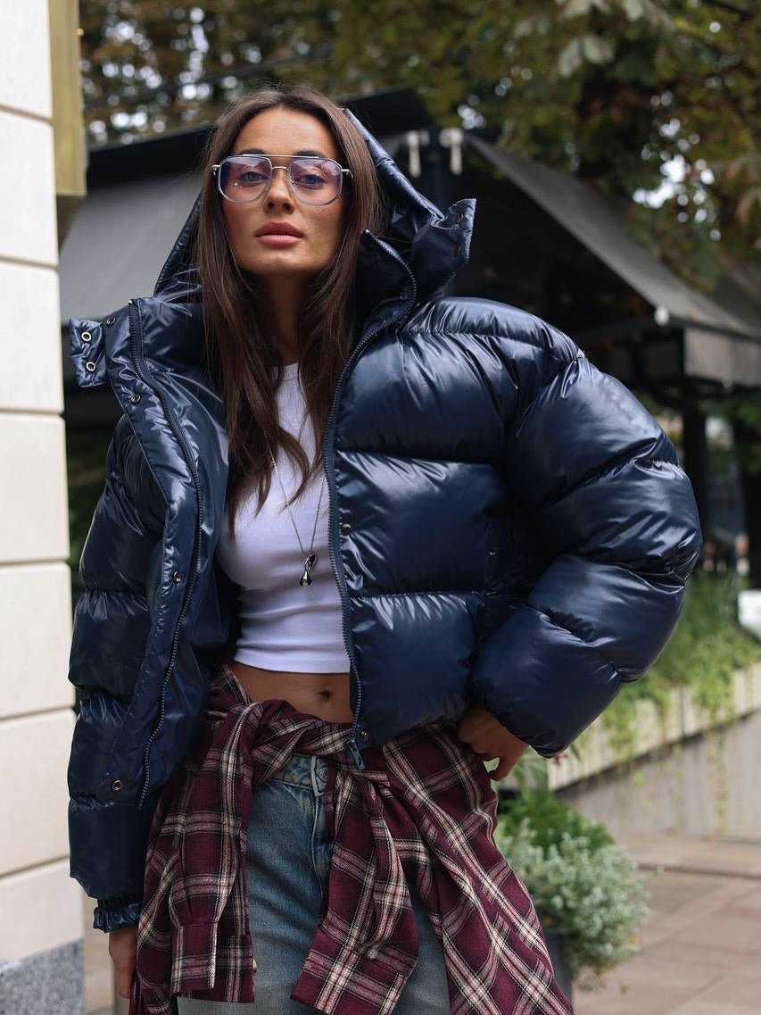SOERA Gina Hooded Glossy Puffer Jacket - Coat - SOERA-121795-NAV-L-75171 Navy Blue L
