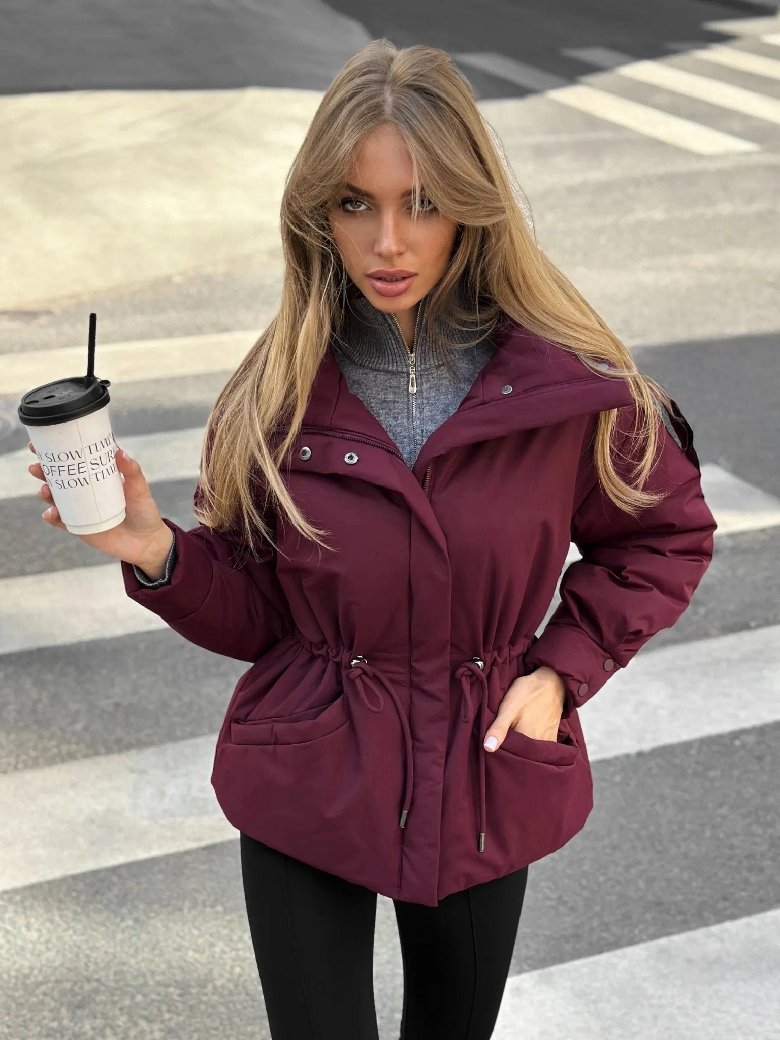 SOERA Mary Oversized Drawstring Waist Puffer Jacket - Coat -  Olive Green M