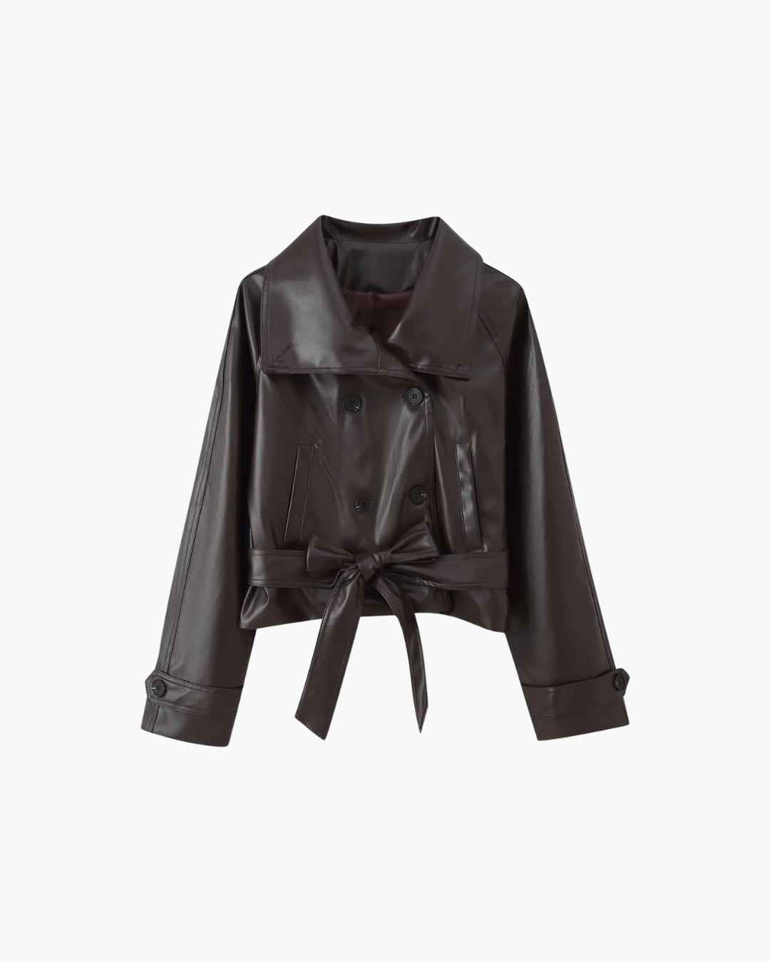 SOERA Nadia Faux Leather Lace-Up Trench Coat - Coat - SOERA-446403-BRO-M-81059 Brown M