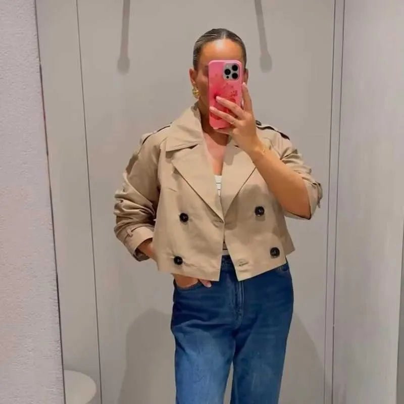 SOERA Natalie Cropped Double Breasted Trench Coat - Coat - SOERA-283267-KHA-XS-33891 Beige XS