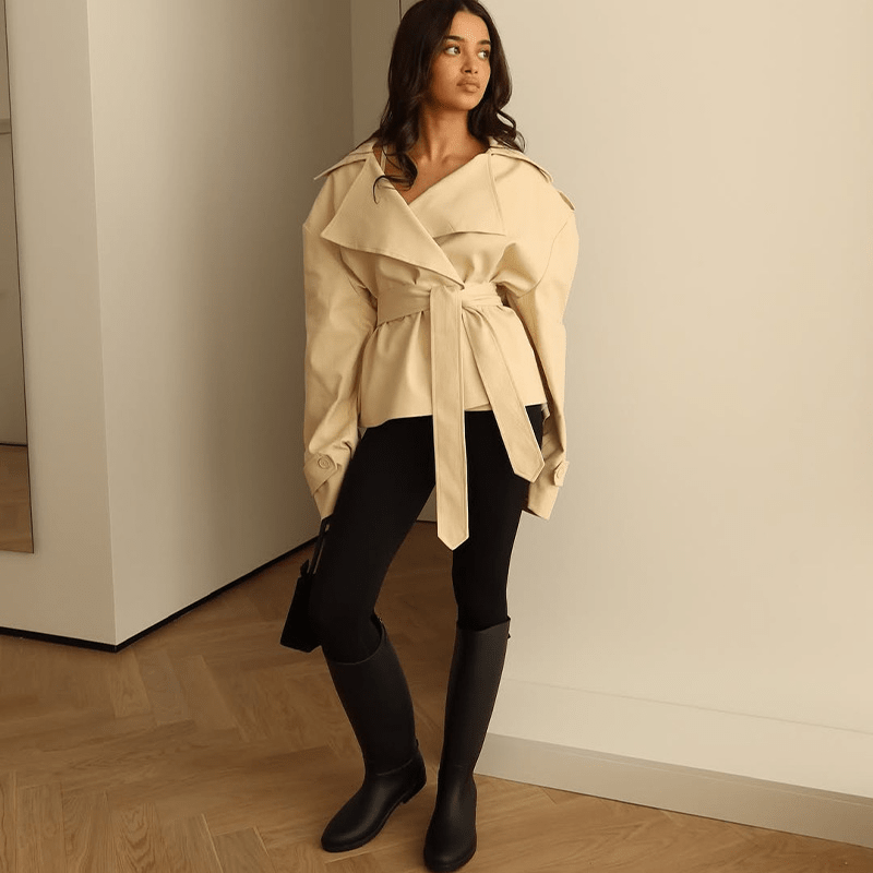 SOERA Barbara Belted Short Trench Coat - Coats & Jackets - 1005009823431445-;VW1772045932114337202 Beige S