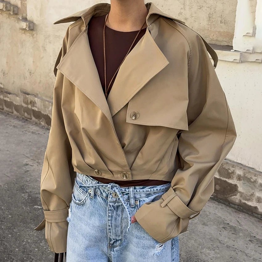 SOERA Lola Pleated Short Trench Coat - Coats & Jackets - 1005009394176689-;cu1775244632812434617 Beige S