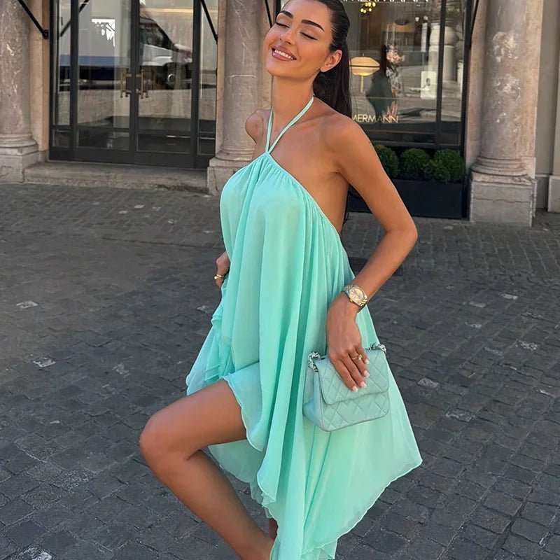 SOERA Aishy Flowy Halter Mini Dress - Dress - SOERA-159043-MIN-S-23363 Mint Green S