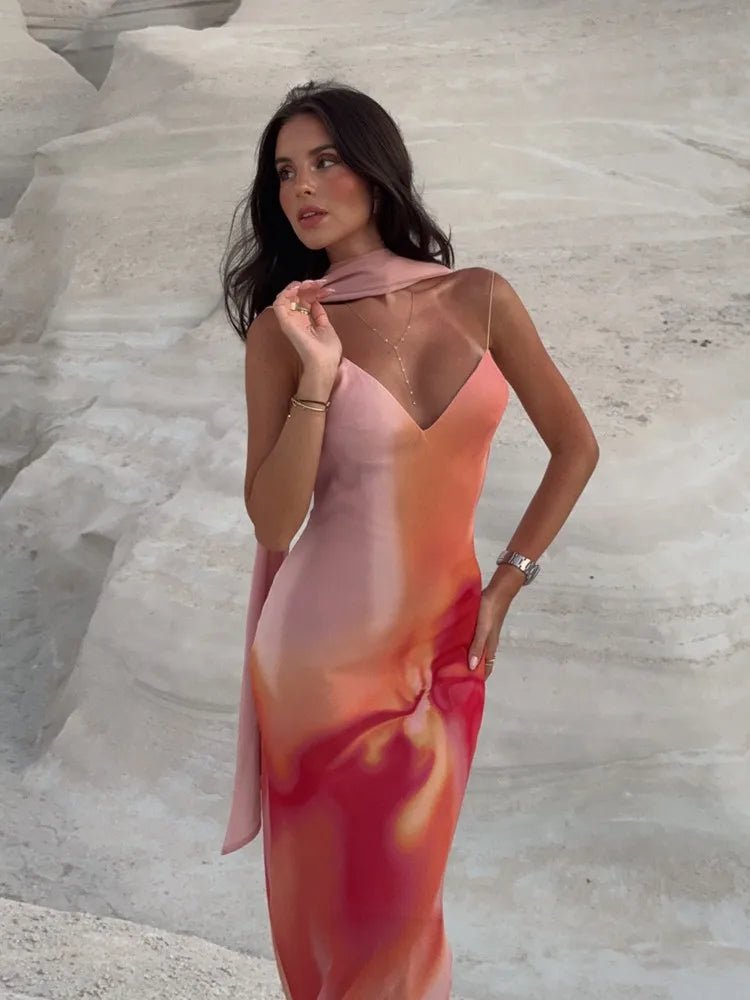 SOERA Aishya Open-Back Ombre Satin Maxi Dress - Dress - SOERA-614339-ORA-S-22211 Orange S