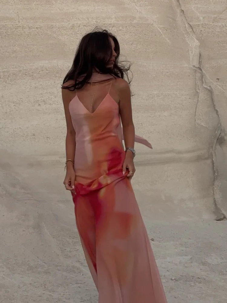 SOERA Aishya Open-Back Ombre Satin Maxi Dress - Dress - SOERA-614339-ORA-S-22211 Orange S