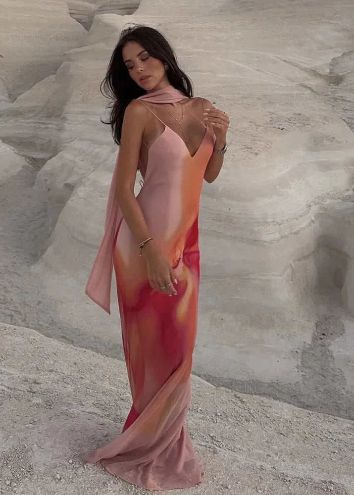 SOERA Aishya Open-Back Ombre Satin Maxi Dress - Dress - SOERA-614339-ORA-XS-89443 Orange XS