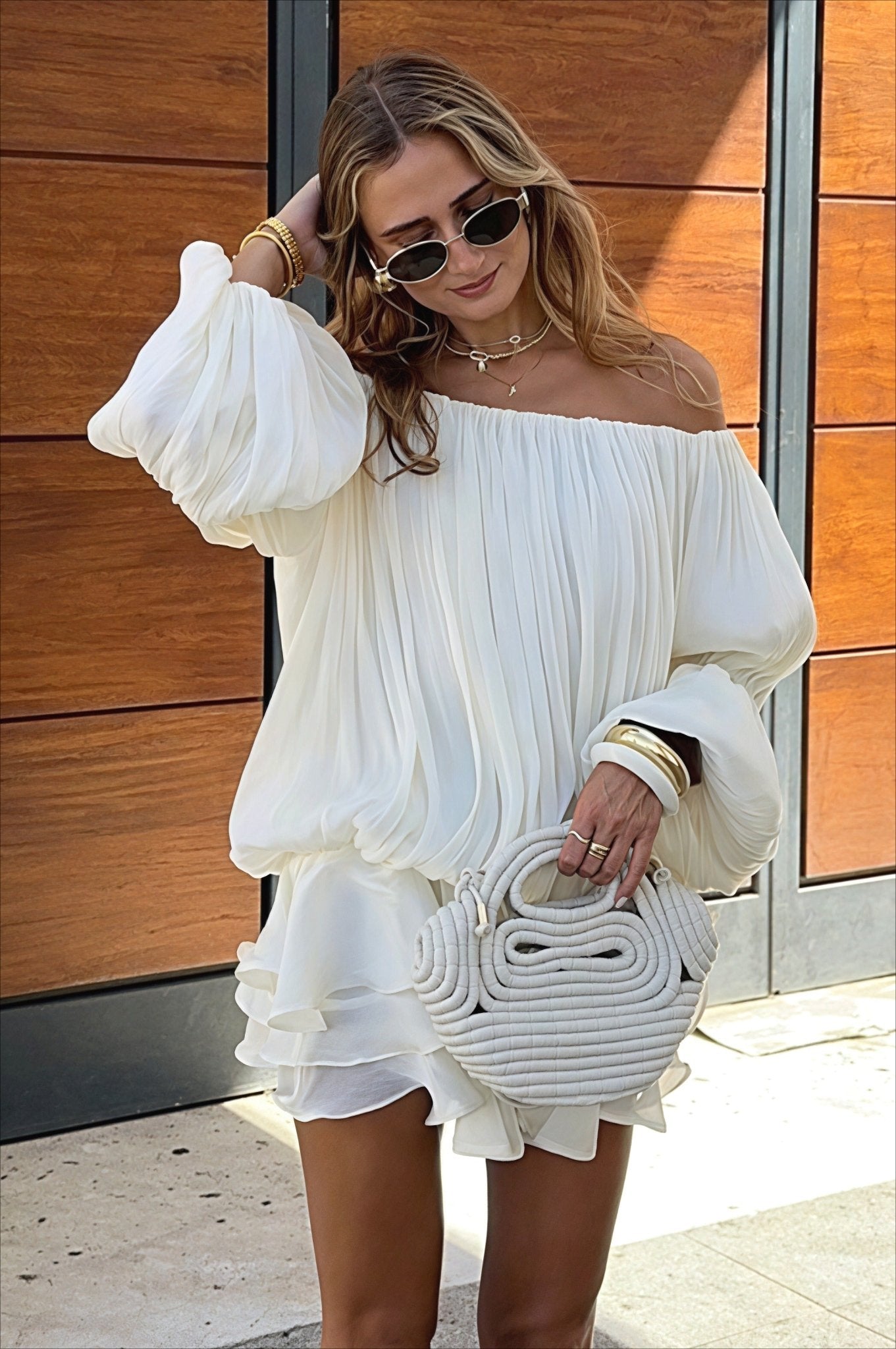 SOERA Bianca Off - Shoulder Ruffle Tiered Mini Dress - Dress -  White M