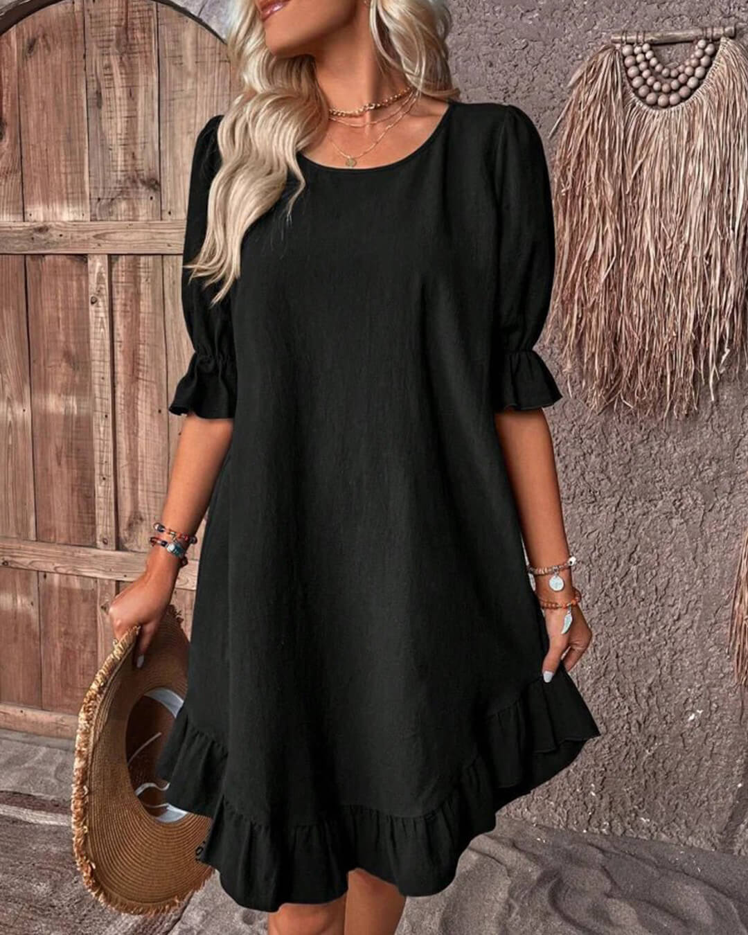 SOERA Celeste Ruffle Hem Smock Dress - Dress -  Black S