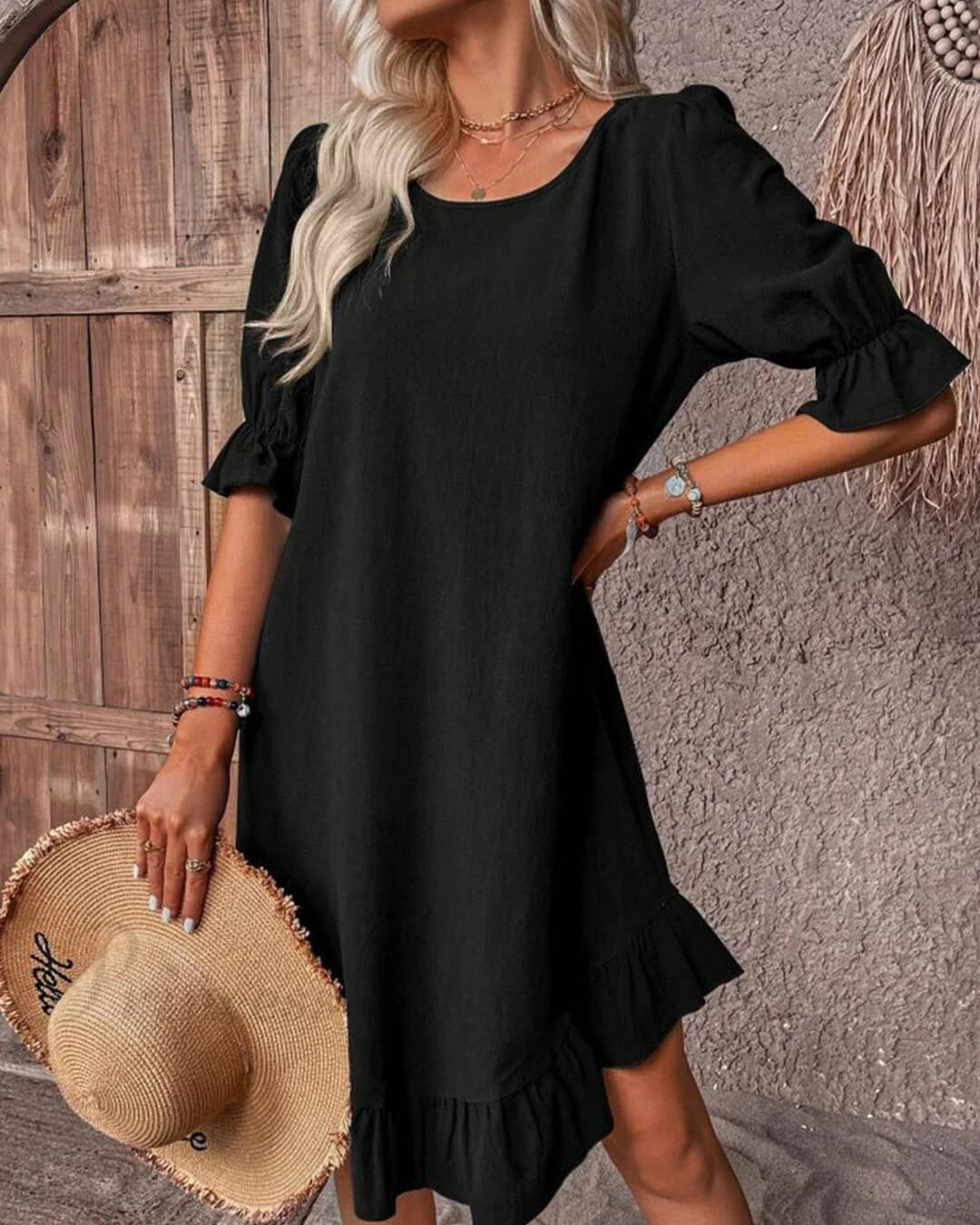 SOERA Celeste Ruffle Hem Smock Dress - Dress -  Black XL