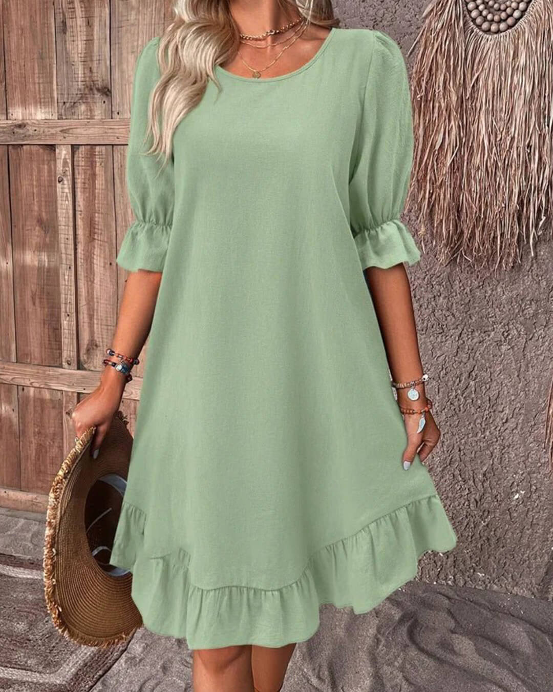 SOERA Celeste Ruffle Hem Smock Dress - Dress -  Green S