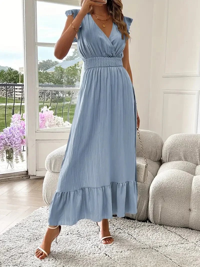 SOERA Livia Black V - Neck Ruffle Swing Dress - Dress -  Light Blue S