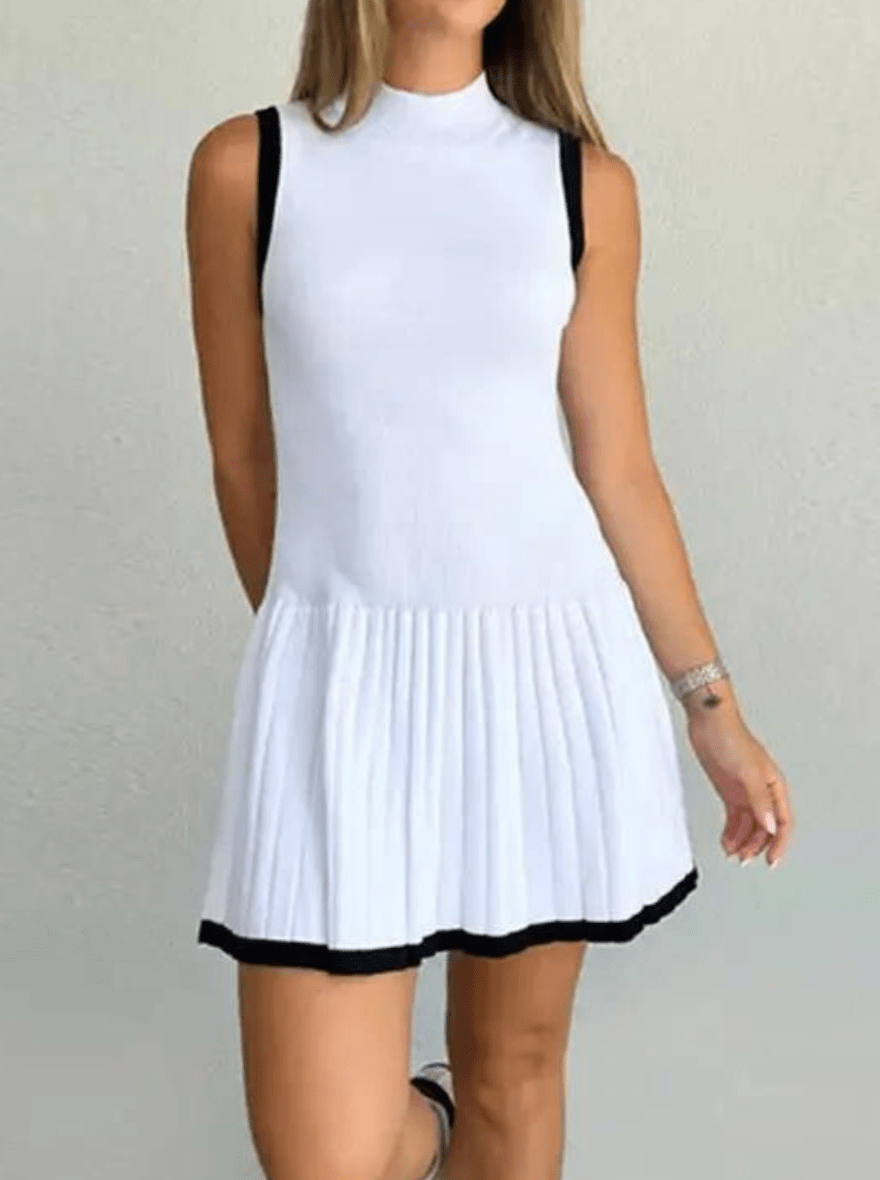 SOERA Margot Drop-Waist Contrast Knit Dress - Dress - SOERA-829443-WHI-S-37635 White S