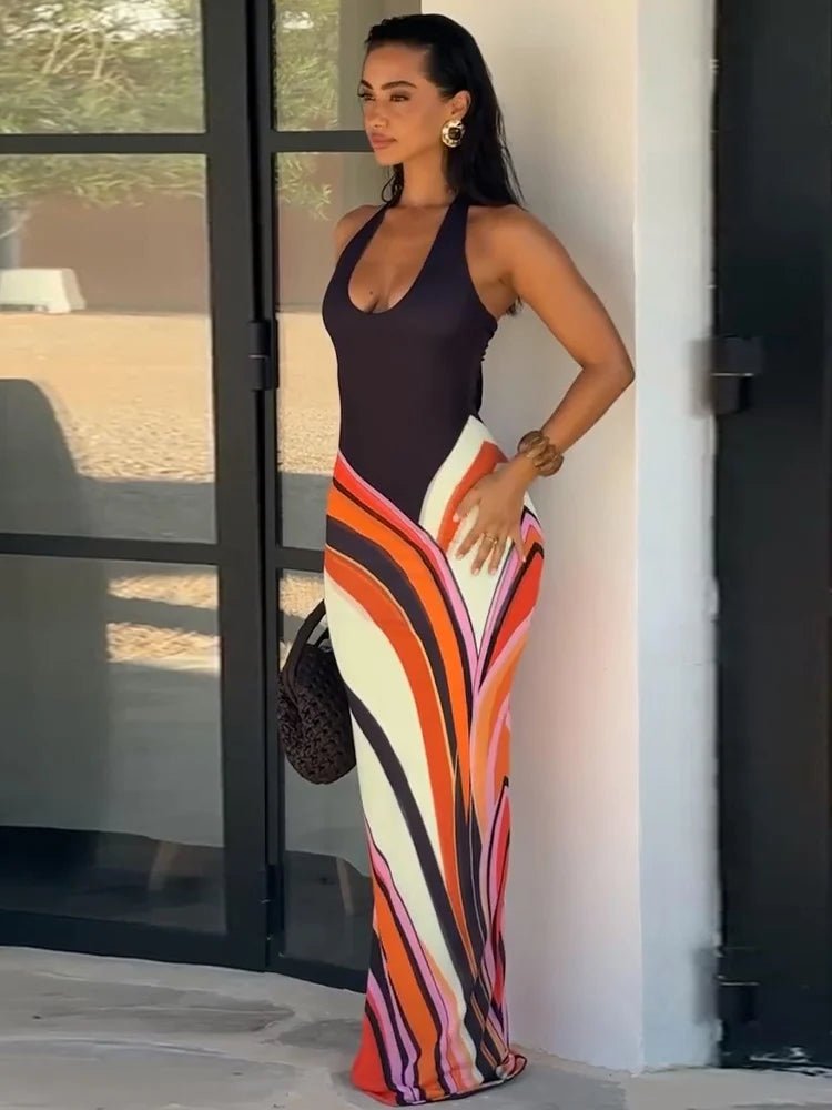 SOERA Valentina Colorblock Swirl Pattern Maxi Dress - Dress - SOERA-989251-NEG-M-98979 M